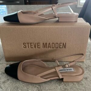 NWOT Steve Madden tan & black low heel sling back shoe